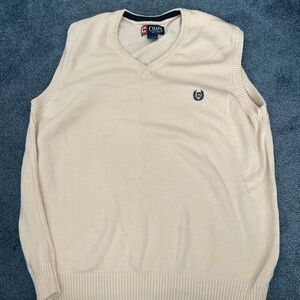 Chaps Men’s Cream V-Neck Sweater Vest with Navy Crest